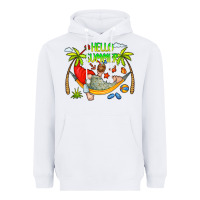 White Hello Summer Heavyweight Hoodie - CowCowDesign