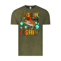 Vintage Olive wishing i was fishing Vintage Tee - MaliasSmallBusiness