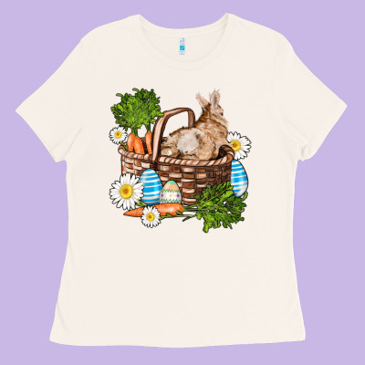 Easter Bunny In Basket Wıth Carrot And Eggs Ladies Tee Designed By Adodesignshop