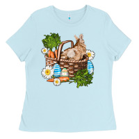 Baby Blue easter bunny in basket wıth carrot and eggs Ladies Tee - AdoDesignShop