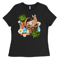 Black easter bunny in basket wıth carrot and eggs Ladies Tee - AdoDesignShop