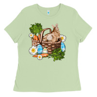 Matcha easter bunny in basket wıth carrot and eggs Ladies Tee - AdoDesignShop