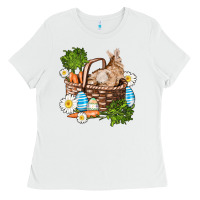 Easter Bunny In Basket Wıth Carrot And Eggs Ladies Tee | Teevron