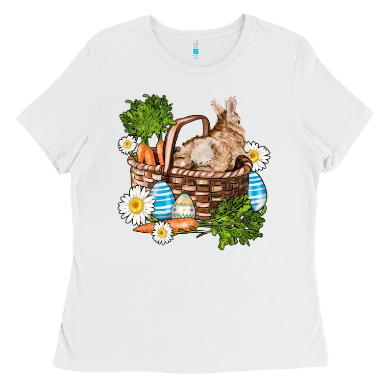 Easter Bunny In Basket Wıth Carrot And Eggs Ladies Tee by AdoDesignShop | Teevron