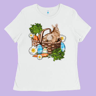 Easter Bunny In Basket Wıth Carrot And Eggs Ladies Tee Designed By Adodesignshop