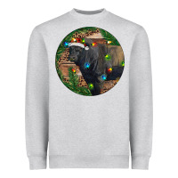 Heather Grey Black Angus Bull with Christmas Lights Heavyweight Sweatshirt - RanaPortraitStore