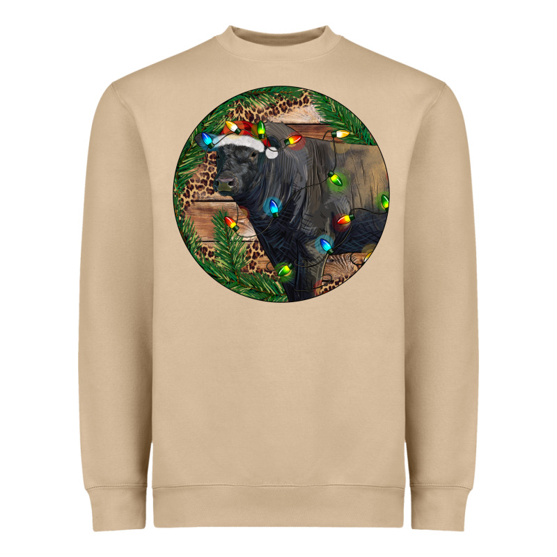 Black Angus Bull With Christmas Lights Heavyweight Sweatshirt by RanaPortraitStore | Teevron