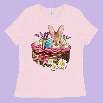Easter Bunny And Basket Ladies Tee Designed By Adodesignshop