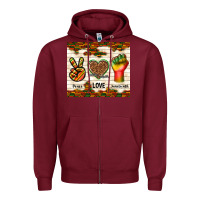 Burgundy peace love juneteenth Zipper Hoodie - TumblerDesignByShophia