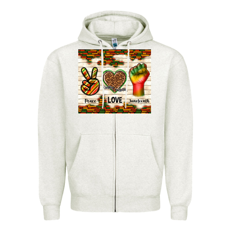 Peace Love Juneteenth Zipper Hoodie by TumblerDesignByShophia | Teevron