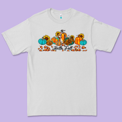 Hello Fall Pumpkin Sunflower Premium Tee Designed By Jahusdesignshop