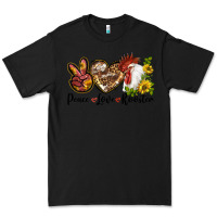 Black Peace Love Rooster With Sunflower Premium Tee - LillyAllenDesigns