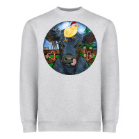 Heather Grey Black Angus Cattle with Santa Chick Christmas Heavyweight Sweatshirt - RanaPortraitStore