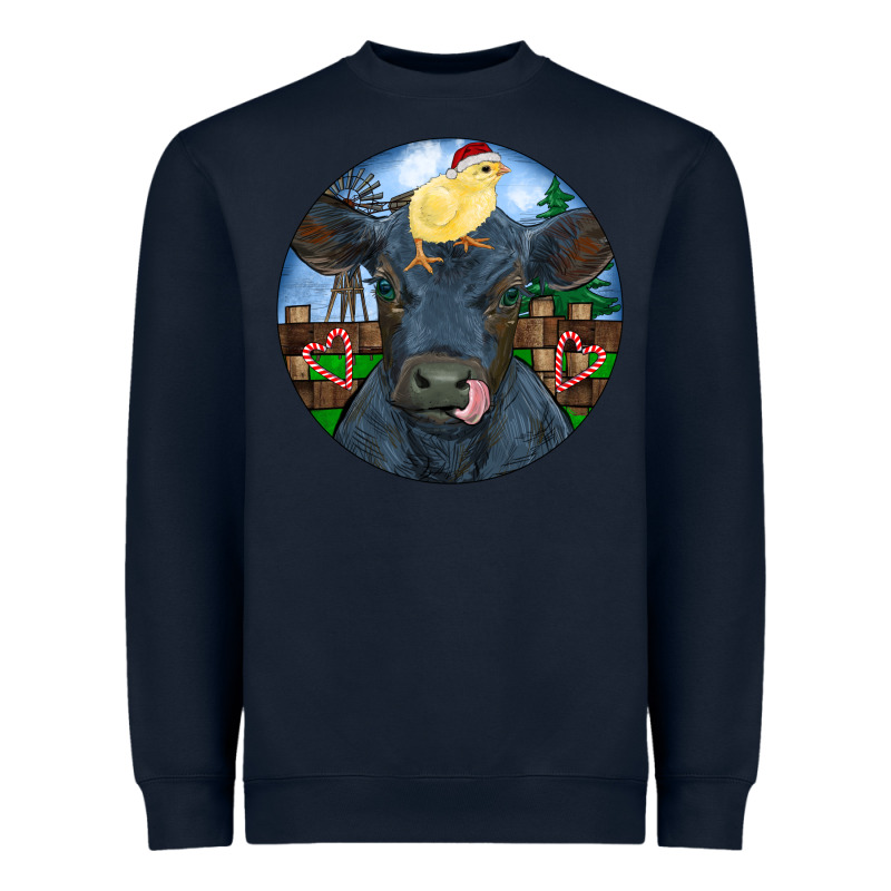 Black Angus Cattle With Santa Chick Christmas Heavyweight Sweatshirt by RanaPortraitStore | Teevron