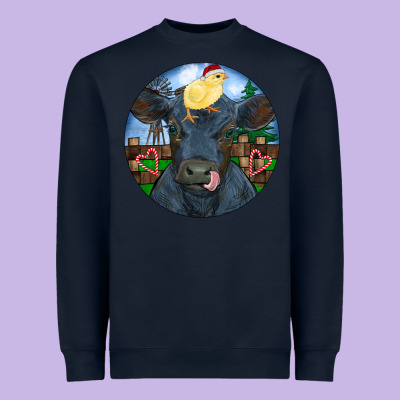 Black Angus Cattle With Santa Chick Christmas Heavyweight Sweatshirt Designed By Ranaportraitstore