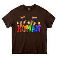 Chocolate Brown human with hands and pride flags Heavy Core Tee - AdoDesignShop