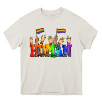 Cream human with hands and pride flags Heavy Core Tee - AdoDesignShop