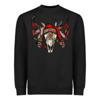 Black Western Christmas Bull Skull Heavyweight Sweatshirt - RanaPortraitStore