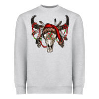 Heather Grey Western Christmas Bull Skull Heavyweight Sweatshirt - RanaPortraitStore