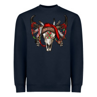 Navy Western Christmas Bull Skull Heavyweight Sweatshirt - RanaPortraitStore
