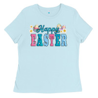 Baby Blue happy easter eggs Ladies Tee - AdoDesignShop