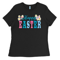 Black happy easter eggs Ladies Tee - AdoDesignShop