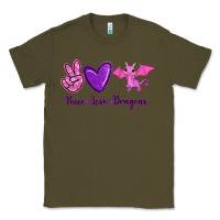Army Green Peace Love Dragons Classic Tee - RanaPortraitStore