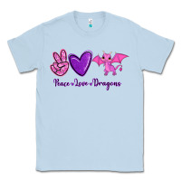 Dusty Blue Peace Love Dragons Classic Tee - RanaPortraitStore