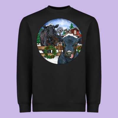 Black Angus Cattle And Calf Christmas Heavyweight Sweatshirt Designed By Ranaportraitstore
