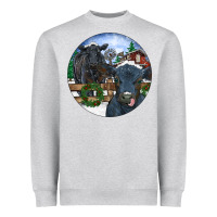 Heather Grey Black Angus Cattle and Calf Christmas Heavyweight Sweatshirt - RanaPortraitStore