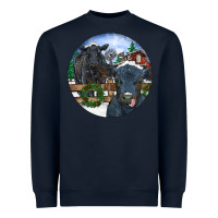 Navy Black Angus Cattle and Calf Christmas Heavyweight Sweatshirt - RanaPortraitStore