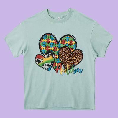 Autism Hearts Leopard Cowhide Heavy Core Tee Designed By Artiststas