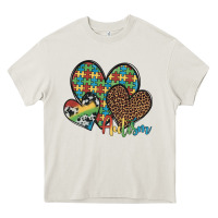 Cream autism hearts leopard cowhide Heavy Core Tee - Artiststas