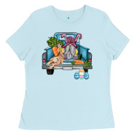 Baby Blue easter truck with gnome and rabbit Ladies Tee - AdoDesignShop