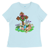 Baby Blue religious easter bunny cross Ladies Tee - AdoDesignShop