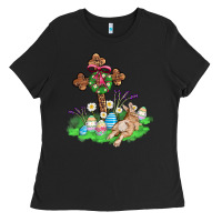 Black religious easter bunny cross Ladies Tee - AdoDesignShop
