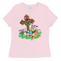 Bubblegum Pink religious easter bunny cross Ladies Tee - AdoDesignShop