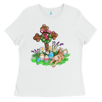 White religious easter bunny cross Ladies Tee - AdoDesignShop