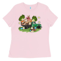 Bubblegum Pink easter truck with bunny Ladies Tee - AdoDesignShop