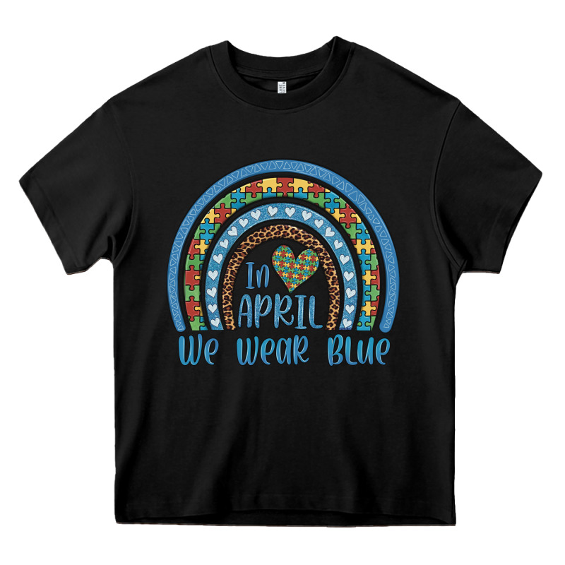 In April We Wear Blue Autism Awareness Leopard Rainbow Heavy Core Tee by Artiststas | Teevron