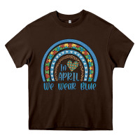Chocolate Brown in april we wear blue autism awareness leopard rainbow Heavy Core Tee - Artiststas