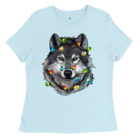 Baby Blue Christmas with wolf Ladies Tee - RanaPortraitStore