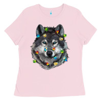 Bubblegum Pink Christmas with wolf Ladies Tee - RanaPortraitStore