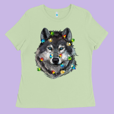 Christmas With Wolf Ladies Tee Designed By Ranaportraitstore