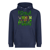 Navy St. Patrick's Blessed women are born in March Heavyweight Hoodie - OliviaCreatesArt