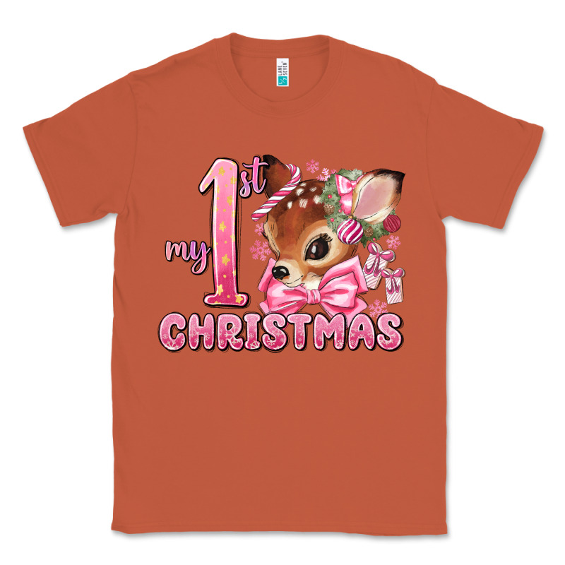 My First Christmas Pink Reindeer Classic Tee by MaliasSmallBusiness | Teevron