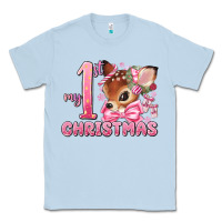 Dusty Blue my first christmas pink reindeer Classic Tee - MaliasSmallBusiness