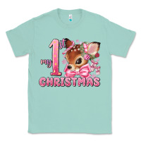 Seafoam my first christmas pink reindeer Classic Tee - MaliasSmallBusiness