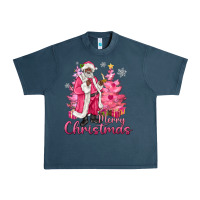 Midnight Navy Pink Merry Christmas Black Santa Urban Heavy Tee - MaliasSmallBusiness