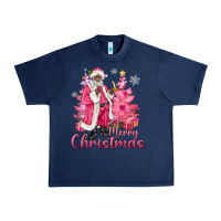 Navy Pink Merry Christmas Black Santa Urban Heavy Tee - MaliasSmallBusiness